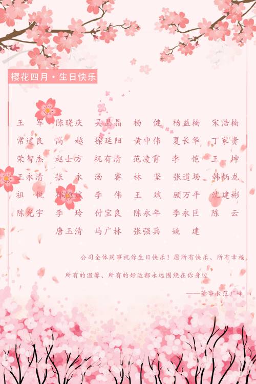 【生日祝福】恭祝4月生日的員工生日快樂！